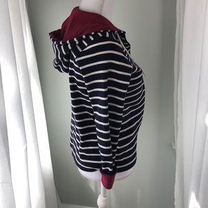 LL Bean Hooded Zip Up Striped Sweater Navy Small